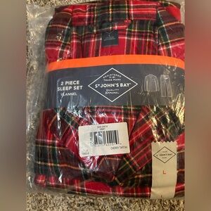 St. John's Bay Men's Flannel 2Piece Sleep Set Cherry Tartan plaid size Large NWT